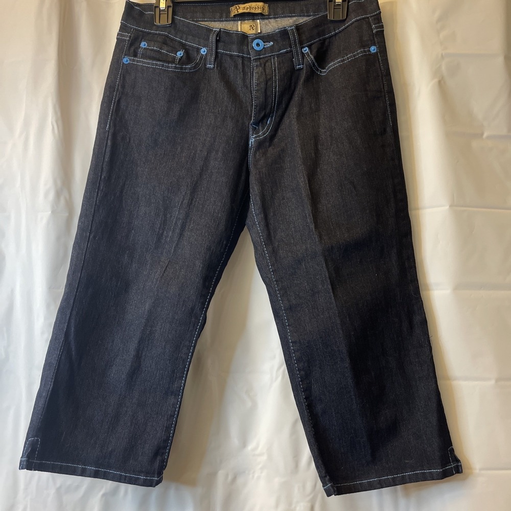 Vintage Y2K Women APHRODITE AP Capri Jean Sz 13 Dark Wash Low Rise Made In‎ USA
